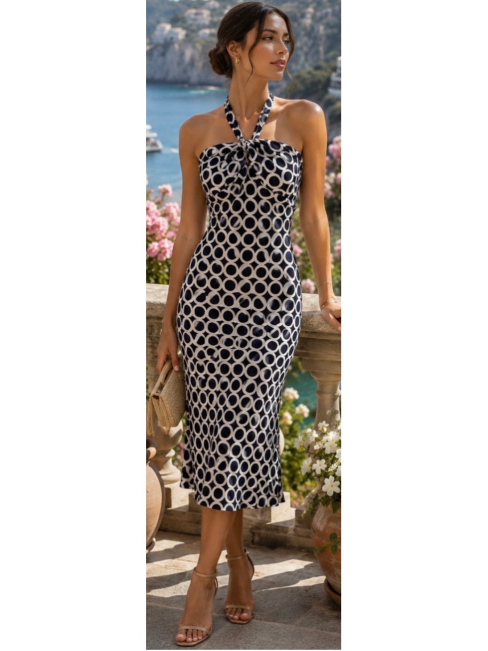 Laundry by Shelli Segal Midi Dress, 10P, Navy and White New Chic